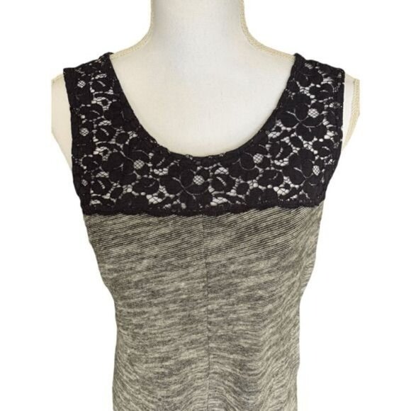 Anthropologie Lilka Size Medium Space Dye Esme Dress Navy Blue with Lace Detail - Picture 3 of 12